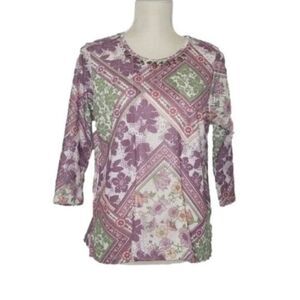 Floral Shirt Top Blouse Women's Petite Small Floral 3/4 Sleeve
